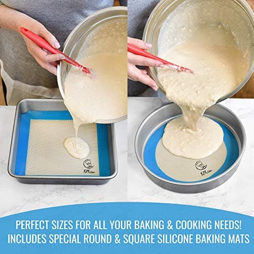 Silicone Baking Mat Set of 5-2 Half Sheets (Macaron & Cookie Circle On Mat) + 1 Quarter + 1 Round & 1 Square Size Silicone Baking Sheet - Nonstick & Easy to Clean - 100% Silicone Mats for Baking 6
