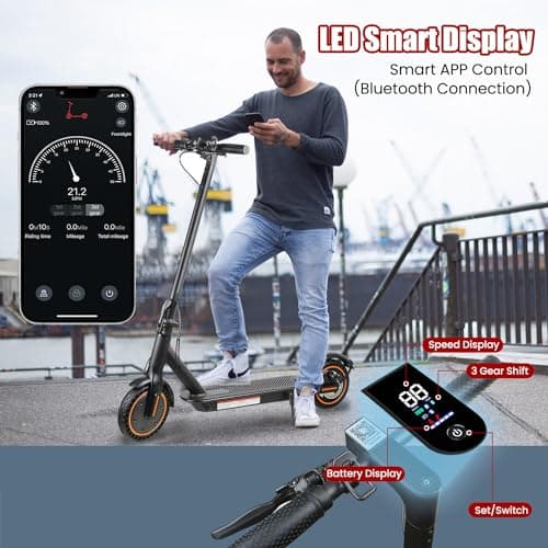 Electric Scooter, 8.5" Solid Tires E Scooter for Adult, Peak 500W Motor, Up to 19MPH /19-21Miles Commuter Escooter, with Smart APP and Cruise Control Portable Scooter Electric 5