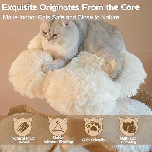 Real Wood Modern Cat Tree Tower for Indoor Cats Large Adult, Wooden Cat Tower with Scratching Post and Bed, Unique Handmade Aesthetic Cat Tree with Real Wood Branches, Luxury Boho Cat Furniture (XL) 5