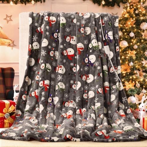 MAXEVE Christmas Heated Throw Blanket Electric Blanket Soft Cozy Heating Blanket for Couch Sofa Bed, 6 Heat Levels & 4-Hour Auto-Off, Machine Washable, FCC & ETL(50"x60", Gray Snowman) 9