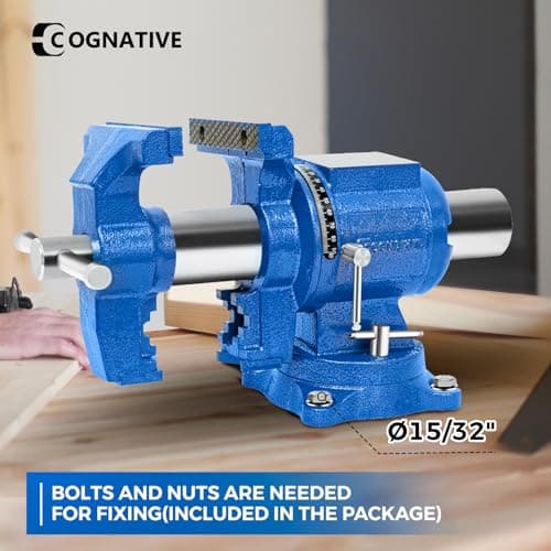 COGNATIVE 5-Inch Heavy Duty Bench Vise Ductile Iron Bench Vise 360° Multi-Purpose Bench Vice with Anvil, Clamp force 4000KG, Blue 6