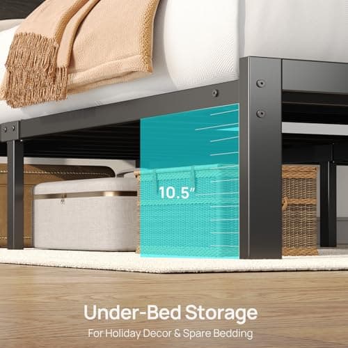 Rolanstar Full Bed Frame with Headboard, Bed Frame Full with LED Lights, Camas Full Size Bed with Charging Station, Solid Metal Slats, Noise Free, No Box Spring Needed, Black 6