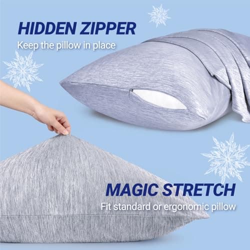 Fittia Cooling Pillow Cases for Hot Sleepers, 2 Pack Standard Size, Breathable Cooling Pillow Covers with Hidden Zipper, Both Sides Q-Max>0.45, Ideal for Night Sweats, Grey 6