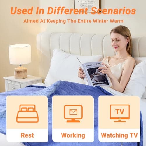 Electric Blanket Heated Throw, Soft Flannel 50"x60" Heating Blanket with 8 Hours Auto Off 10 Fast Heating Levels Machine Washable Sherpa Heated Blanket with Overheating Protection 5