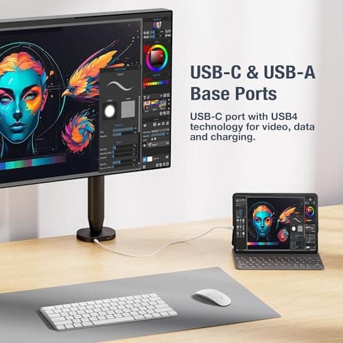 AVLT Single 17"-40" Ultrawide 3-Segment Easel Monitor Arm for Screens Up to 24.3 lbs, Aluminum Designer Stand, Adjustable Pneumatic Height, Full Motion Swivel Tilt Rotation, USB-C USB-A Ports, Black 8