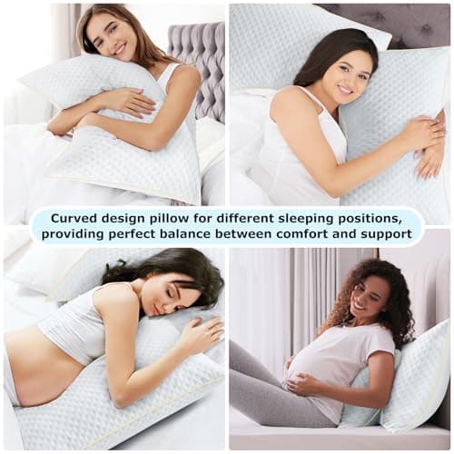 Side Sleeper Pillows Queen Size Set of 2 for Neck and Shoulder Pain, Adjustable Memory Foam Bed Pillows 2 Pack for Sleeping, Medium Firm Curved Queen Pillows, Supportive Queen Size Pillow 6