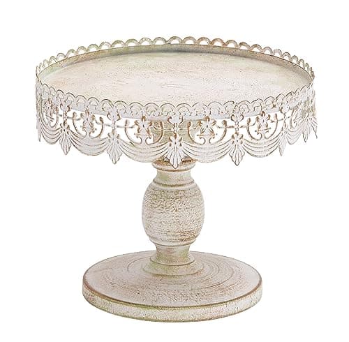 Deco 79 Metal Cake Stand with Lace Inspired Edge, 10" x 10" x 9", White