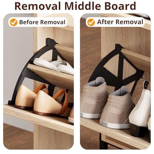 IRONCK Shoe Cabinet Storage with 2 Flip Drawers, Free Standing Wooden Shoe Storage Organizer Cabinet with Rattan Doors for Entryway, Narrow Shoe Rack Cabinet, Oak 6