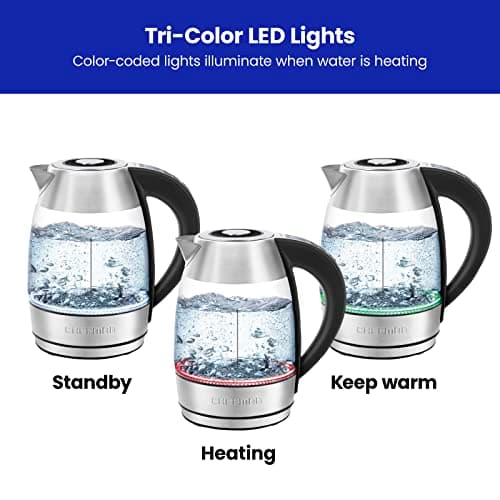 Chefman 1.8L Digital Electric Glass Kettle+ w/ Rapid-Boiling & 7 Presets for Precise Temperature, Stainless Steel Tea Infuser Included, Advanced Digital Control 6