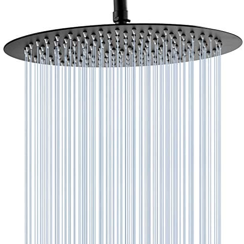 GGStudy 12 Inches Round Rain Shower head Large Stainless Steel High Pressure Shower Head,Ultra Thin Rainfall Bath Shower 1/2 Connection Oil Rubbed Bronze Black Shower Head