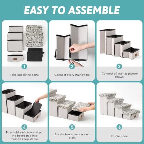 COZY KISS Dog Stair for Small Dogs with Storage, Foldable Pet Stairs for Medium or Puppy Dogs and Older Cats, Dog Steps for Bed or Couch with Soft Cover, 33x13x17.7 inch, 4 Tiers, Leopard 5