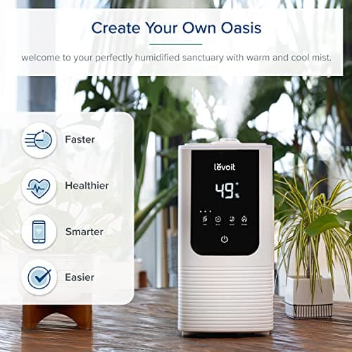 LEVOIT Humidifiers for Bedroom Home, Smart Warm and Cool Mist Air Humidifier for Large Room, Auto Customized Humidity, Fast Symptom Relief, Easy Top Fill, Essential Oil, Quiet, OasisMist4.5L, White 9