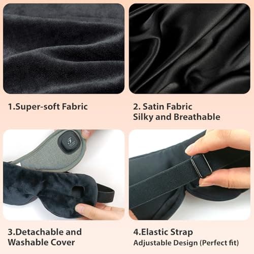 Heated Eye Mask, Cordless Warm Eye Compress for Dry Eyes, Blepharitis, Light Blocking Heat Eye Mask for Men Women, 1000mAh, Washable, Gifts for Friends, Travel(Black) 6