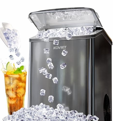 KOVIET Nugget Ice Maker Countertop, 40lbs/24H Tooth-Friendly Soft Chewable Pebble Ice Machine, Self-Cleaning with Drainpipe, Crushed Pellet Ice Makers for Home Kitchen Party, Black Stainless