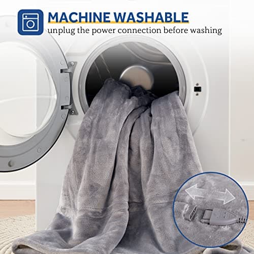 Sealy Heated Throw Blanket, Flannel Electric Blanket Throw with 6 Heating Settings & 2-10 Hours Auto Shut Off, Fast Heating & Machine Washable for Home Office Use, 50x60 Inch, Light Grey 6