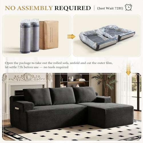 96" Sectional Couches for Living Room Cloud Couch Sofa with L-Shape Upholstered Boneless Couchs Modern Modular Sectional Couch with Chaise (Black, 96" W+Right Facing Chaise+2Seaters) 5
