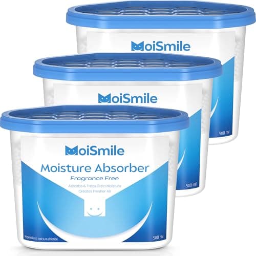 Moismile Moisture Absorbers, Efficient Humidity Absorber ＆ Odor Eliminator Boxes, Refillable Car Dehumidifier for Closet, Bathroom, Basement＆ RV, 3 Pack, Fragrance Free