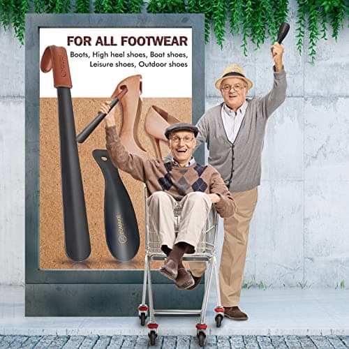 ZOMAKE Shoe Horn Long Handle for Seniors Men Women,Metal Long Shoehorn Boot Horn 16.5",Travel Small Shoe Spoon Helper for Kids 7.5" 7