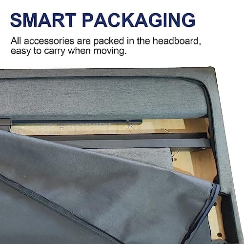 Sismplly Full Size Platform Bed Frame with Upholstered Headboard, Button Tufted Design, No Box Spring Needed, Light Grey 6