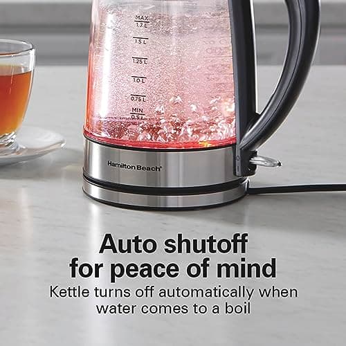 Hamilton Beach Double Wall 1.7L Electric Kettle, Water Boiler & Heater, Built-In Mesh Filter, Auto-Shutoff & Boil-Dry Protection, Cordless Serving, Variable LED Indicator, Glass (40850) 5