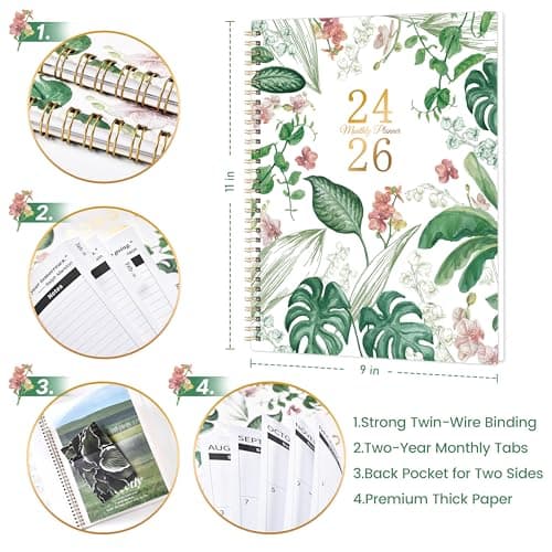 Lily of the Valley 2024-2026 Two-Year Monthly Planner - 9" x 11", Flexible Cover, Pockets, Thick Paper 5