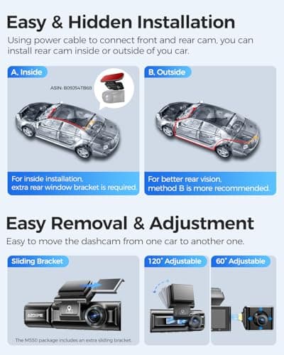 AZDOME M550 3CH Dash Cam 4K - 3.19" Screen IR Night Vision - 24H Parking Mode - 3-Channel Dash Cam - Interior IR Camera - Built-In GPS & WiFi - Three-Mode Parking Monitor 8