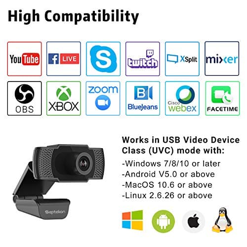 Septekon 1080P HD Webcam with Microphone, Streaming Computer Web Camera for Laptop/Desktop/Mac/TV, USB PC Cam for Video Calling, Conferencing, Gaming 5