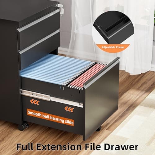 INTERGREAT 3 Drawer File Cabinet, Metal Filling Cabinets with Lock, Locking Office Mobile Cabinet with Wheels for Legal/Letter Size, Under Desk, Assembled, Black 7