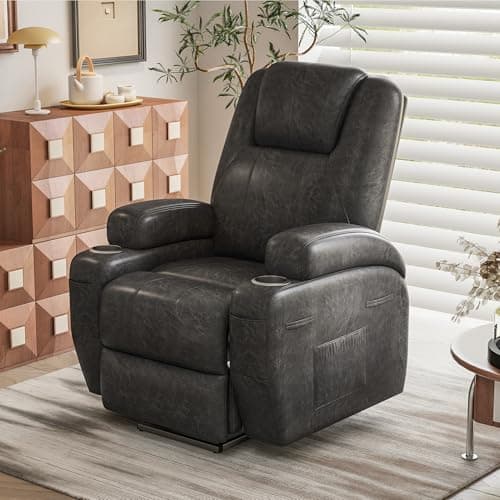 Electric Power Lift Recliner Chair with Massage for Elderly Corduroy Fabric Recliner Single Sofa with Cup Holders, Side Pockets and Remote Control for Living Room Bedroom (Leathaire, Dark Gray) 7
