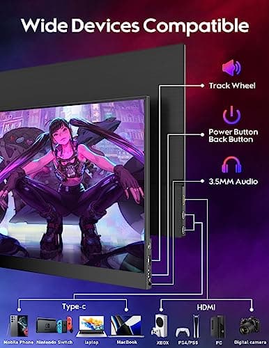 HONGO 16.1'' 144Hz Portable Gaming Monitor for Laptop, 1080P FHD IPS Screen with HDR, 1200:1 FreeSync, Ultra Slim & Eye Care,Travel Monitor External Screen for Laptop, PC, PS5, Mac, Xbox 5