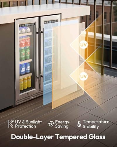 EUHOMY Wine and Beverage Refrigerator, 24 Inch Dual Zone Wine Cooler with Glass Door Hold 21 Bottles and 88 Cans, Built in or Under Counter Wine Fridge with Blue LED Light 7