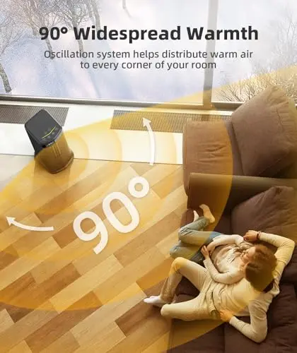 BREEZOME Space Heater for Indoor Use, 1500W Fast Heating Electric Heater with Thermostat & 24H Timer, 90°Oscillating PTC Ceramic Heater, Portable Room Heaters for Home Bedroom Office, Dark Grey 6