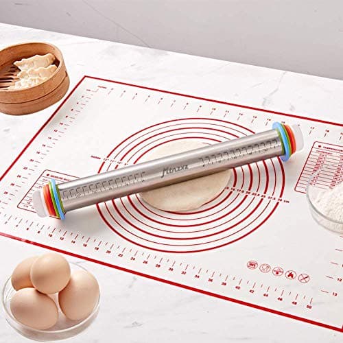 Rolling Pin and Silicone Baking Pastry Mat Set, Stainless Steel Dough Roller, Rolling Pins with Adjustable Thickness Rings, for Baking Fondant, Pizza, Pie, Pastries, Pasta, Cookies 8