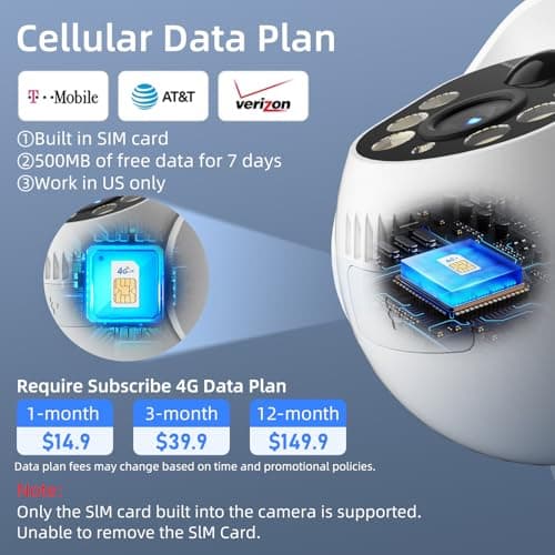 Apone 4G LTE Cellular Security Camera, No WiFi Solar Powered Security Camera, Auto Tracking, Color Night Vision, Motion Detection, 2 Way Audio, Built in SIM Card, Support Verizon/AT&T/T-Mobile 5