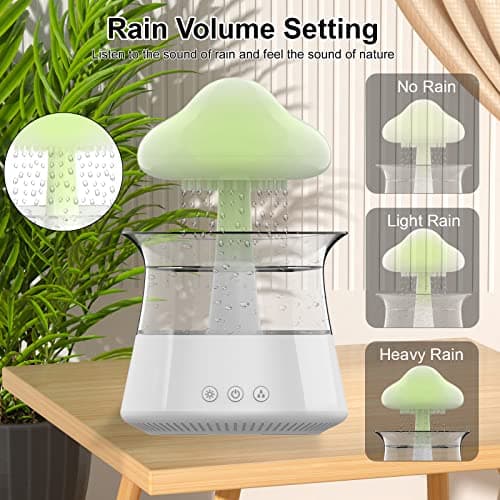 cjc Cloud Rain Humidifier for bedroom with Soothing Rain Sounds Sleep Aid, Waterfall Night Light, Mushroom Design Air Moisturizer，Room Decor Aesthetic for living room (White) 6