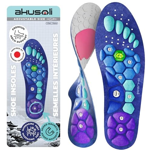 Akusoli Insoles Men & Women, Insoles for Flat Feet & Men Work Boots, Arch Support Inserts for Women Standing All Day, High Arch Support & Flat Foot Inserts L/XL US Womans 10-12 Mens 8-13