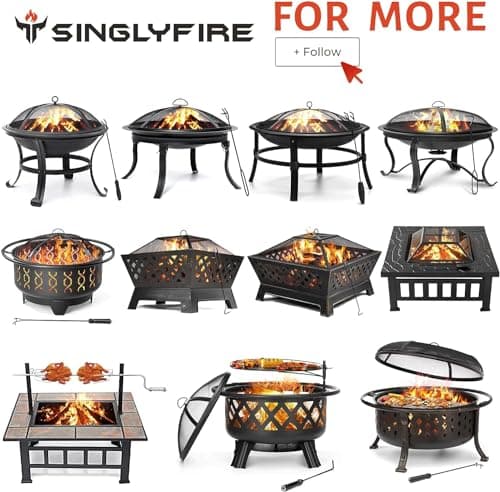 SINGLYFIRE 22 inch Fire Pit for Outside Outdoor Wood Burning Small Bonfire Pit Steel Firepit Bowl for Patio Camping Backyard Deck Picnic Porch,with Spark Screen,Log Grate,Poker 8