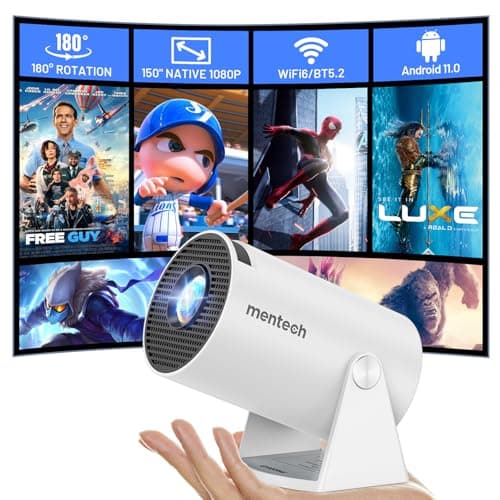 Mini Projector With WiFi and Bluetooth, 180 Rotatable Portable, 150" Smart With Android TV 11, 1080P Support Decoding Projectors 4K, 2.4G/5G WiFi6, Auto Keystone for Home Outdoor Proyector, White