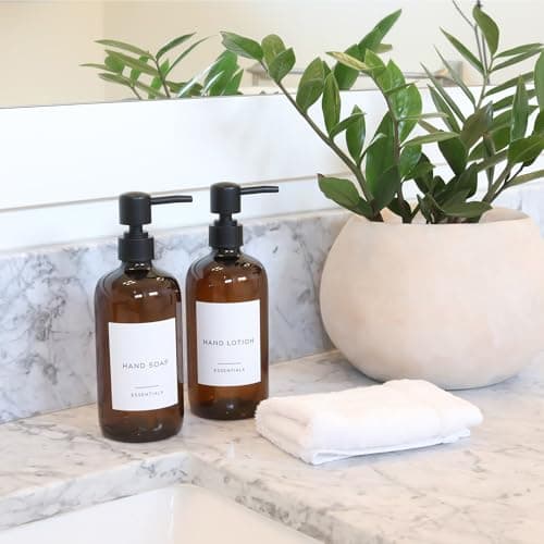 Stylish Soap Dispenser Set of 2 for Kitchen Or Bathroom - Quality 21oz Dish and Hand Soap Dispensers - Extra Durable Amber Dispensers Perfectly Enhance Your Bathroom Or Kitchen 9