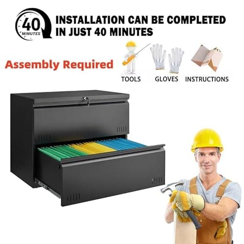 Approgreent 2 Drawer File Cabinet, File Cabinets for Home Office, Printer Stand, File Cabinet with Lock, Lateral Filing Cabinet for A4/Letter/Legal Size File Folders, Assembly Required(Black) 6