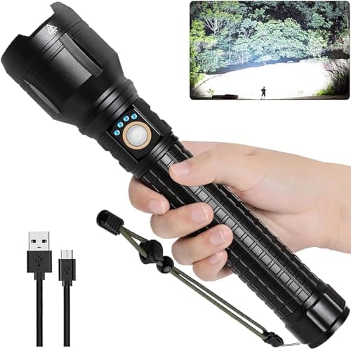 LBE Rechargeable Brightest LED Flashlight, 90,000 High Lumens Super Bright Powerful Flashlight with 5 Modes, IPX7 Waterproof Handheld Large Flash Light for Emergencies Camping