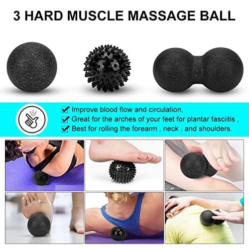 Foam Roller Set - High Density Back Roller, Muscle Roller Stick,2 Foot Fasciitis Ball, Stretching Strap, Peanut Massage Ball for Whole Body Physical Therapy & Exercise, Back Pain, Leg, Deep Tissue 5