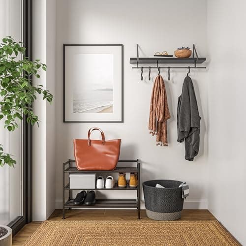 Seville Classics Sturdy Freestanding Storage Shelf for Bedroom, Closet, Entryway, Dorm Room Organizer Stackable Durable Metal Shoe Rack Espresso Slat, 3-Tier (NEW MODEL) 2