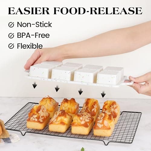 AOTASO 2 Pcs Mini Loaf Pans with Metal Reinforced Frame, Nonstick Small Silicone Bread Pans for Baking, 8 Cavity Tiny Meatloaf Pan (Cream) 5