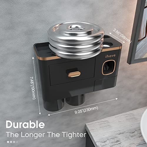 iHave Toothbrush Holders Wall Mounted with Toothpaste Dispenser & 2 Cups - Luxury Black and Gold Design for Bathroom Decor, All-in-One Bathroom Organizers & Storage for Toothbrushes and Accessories 5