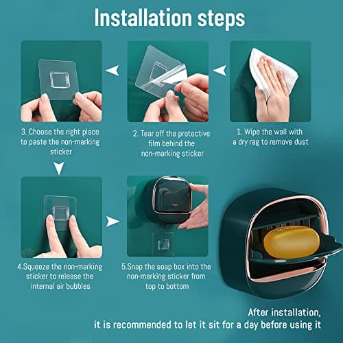 Modixun Luxury Soap Holder with Drain Tray, Waterproof Soap Dish Holder, Keep Soap Bars Dry, Adhesive Soap Case Box Wall Mounted for Shower, Bathroom, Bathtub, White 6