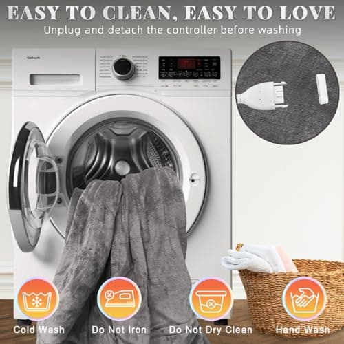 Richtry Electric Blanket Wearable with Foot Pockets & Sleeves, Electric Heated Snuggle Blanket, Flannel & Sherpa Heating Throw with 10 Heat Settings, 1-12 Hours Auto Shut-Off, 50"×70", Grey 8