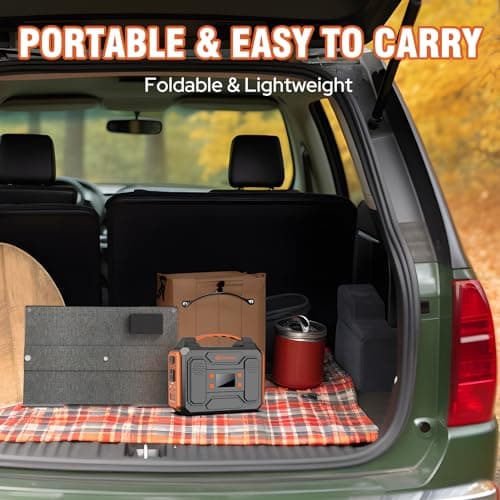 Portable Solar Generator, 300W Portable Power Station with Foldable 60W Solar Panel,110V Pure Sine Wave 280Wh Battery Power Pack with USB DC AC Outlet for Camping Smart Devices RV Van Outdoor-Orange 6