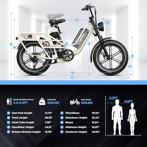 Dual Battery Electric Bike for Adults, 160 Miles Cargo Ebike with 48V 60AH Removable Battery, 1450W Peak Motor 34MPH Electric Bicycle, 20" x 4" Fat Tire Hydraulic Brakes E Bike Grey with Saddle Bag 8