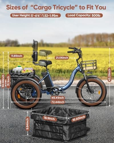 Electric Tricycle for Adults, 960W Max Rear Motor Electric Trike with 48V 648Wh Battery, 20" 6061 Aluminum Folding Ebike Frame, 55 Miles Range Cargo Tricycle with Large Basket, 20MPH 3 Wheel Alaskan A 7